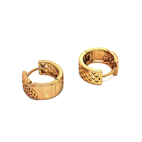 KRUHOVÉ NÁUŠNICE V BARVĚ 18K ZLATA S OBOUSTRANNÝMI VYŘEZÁVANÝMI VZORY (1,5CM)