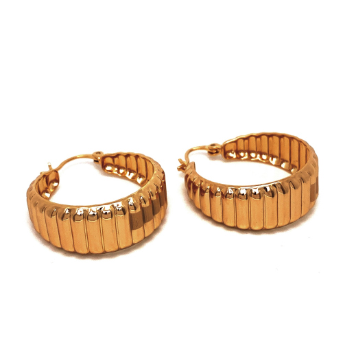 KRUHOVÉ MASIVNÍ VROUBKOVANÉ DÁMSKÉ NÁUŠNICE V BARVĚ 18K ZLATA (3CM)