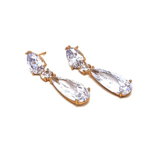 ELEGANTNÍ PUZETOVÉ VISÍCÍ NÁUŠNICE S DOKONALE BROUŠENÝMI ČIRÝMI KRYSTALY (3,5CM)