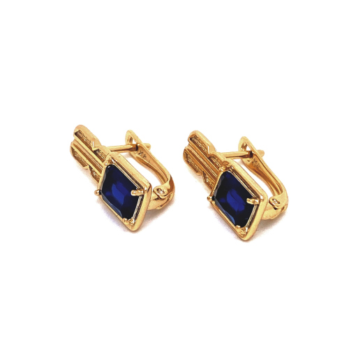 TRENDY OBDÉLNÍKOVÝ NÁUŠNICE V BARVĚ 18K ZLATA S OZDOBOU MODRÉHO KRYSTALU (1,7CM)