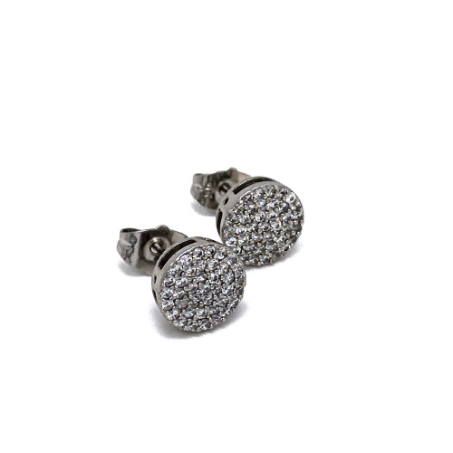 ELEGANTNÍ DÁMSKÉ PUZETOVÉ NÁUŠNICE V TÓNU BÍLÉHO ZLATA S TŘPYTIVOU OZDOBOU (1CM)