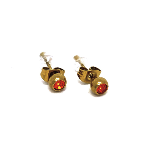 PUZETOVÉ NÁUŠNICE S ČERVENÝM KRYSTALEM V BARVĚ 14K ZLATA (0,4CM)