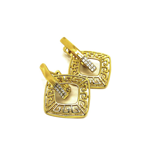 DÁMSKÉ VÝRAZNÉ NÁUŠNICE V TÓNU 14K ZLATA ZDOBENÉ ŘECKÝMI ORNAMENTY